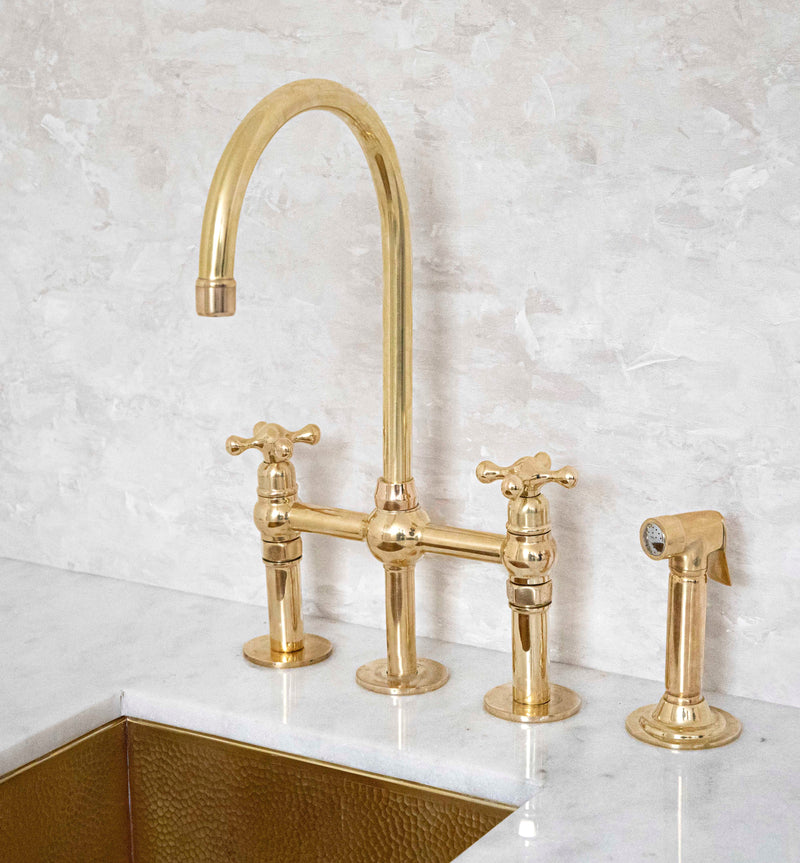 Elegant 3-Hole Brass Bridge Faucet for Timeless Charm - BRASSMA