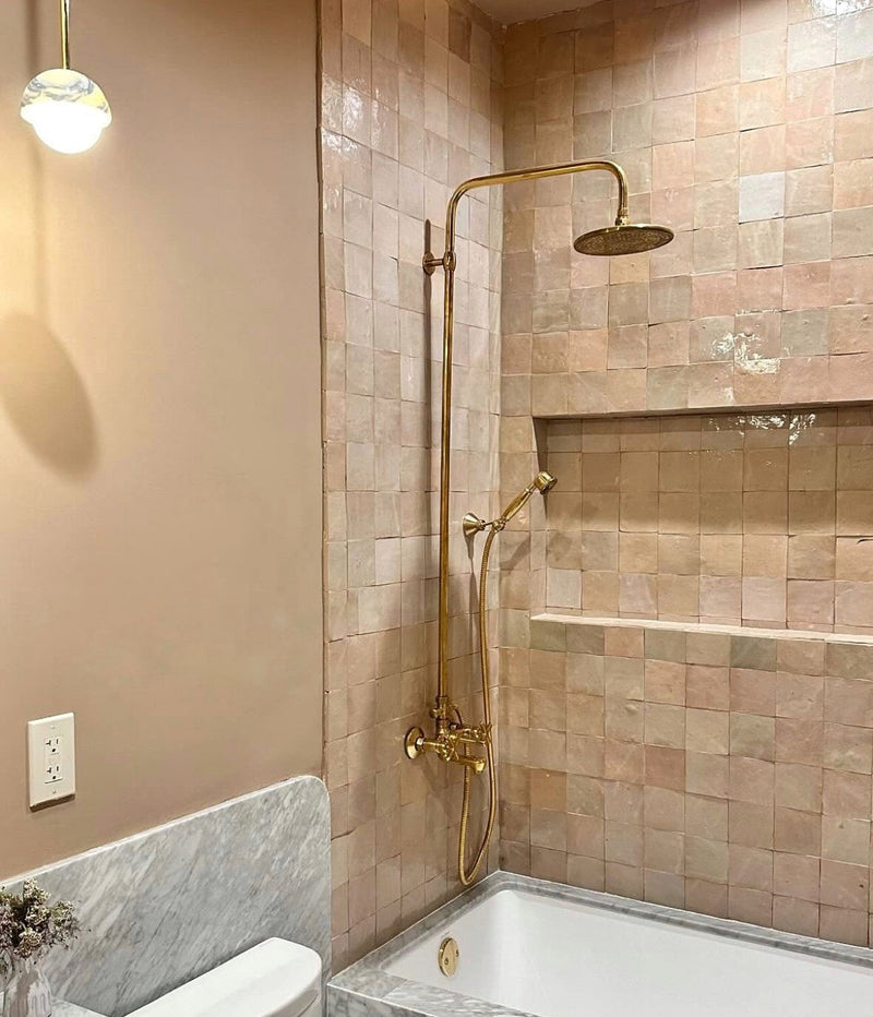 Unlacquered Brass Shower System With Tube Filler - BRASSMA