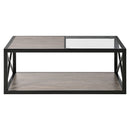 Industrial Style Coffee Table For Bedroom & Living Room With Tempered Glass & Wood Grain - Wood by HouseOfZazla