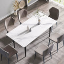 70.87" Modern Artificial Stone White Straight Edge Black Metal Leg Dining Table, Can Accommodate 6-8 People - White / Black by Unique Piece Furniture