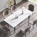 70.87" Modern Artificial Stone White Straight Edge Black Metal Leg Dining Table, Can Accommodate 6-8 People - White / Black by HouseOfZazla