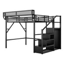 Queen Size Loft Bed With Stairs, Storage Shelves, Wardrobe - Black by HouseOfZazla