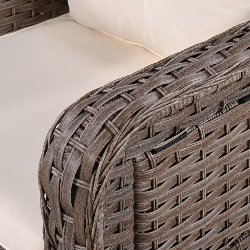 5 Pieces Outdoor Patio Furniture Set with Pet House Cool Bar and Retractable Side Tray, Rattan Wicker Patio Swivel Rocking Chairs Set of 2 with Ottomans for Backyard, Porch, Balcony, Beige