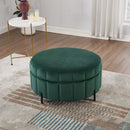 Upholstered Round Ottoman With Reversible Lid, Channel Tufted Pumpkin Shape by HouseOfZazla