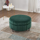 Upholstered Round Ottoman With Reversible Lid, Channel Tufted Pumpkin Shape by Unique Piece Furniture