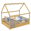 Full Size Wooden Bed with House Roof Frame