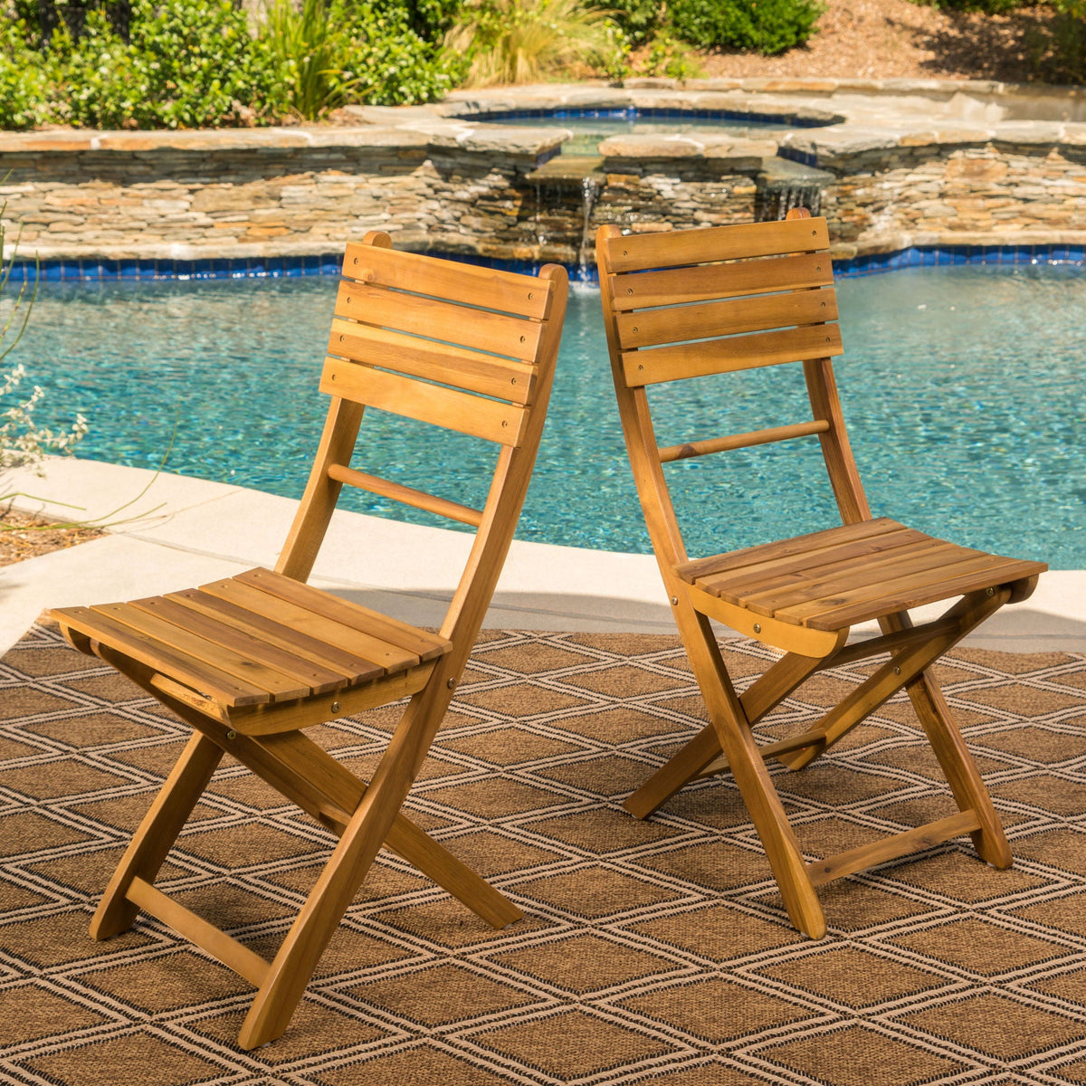 Outdoor Foldable Wood Dining Chair With Slat Design (Set of 2), photo 18 of 32