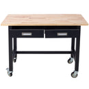 Work Bench, Workbench With Drawer Storage, Heavy Duty Bamboo Wood Work Table With Wheels For Garage Home Office by HouseOfZazla