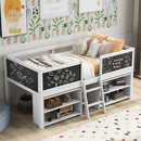 Low Loft Bed With Movable Shelves And Ladder, Decorative Chalkboard Guardrail by HouseOfZazla