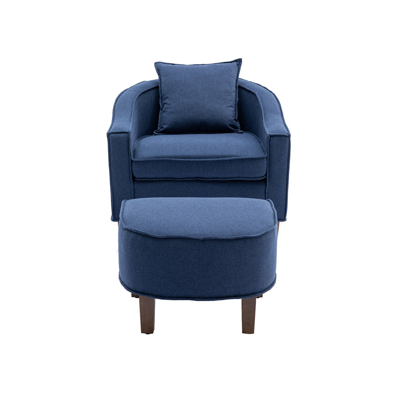Accent Chair with Ottoman, Mid Century Modern Barrel Chair Upholstered Club Tub Round Arms Chair for Living Room