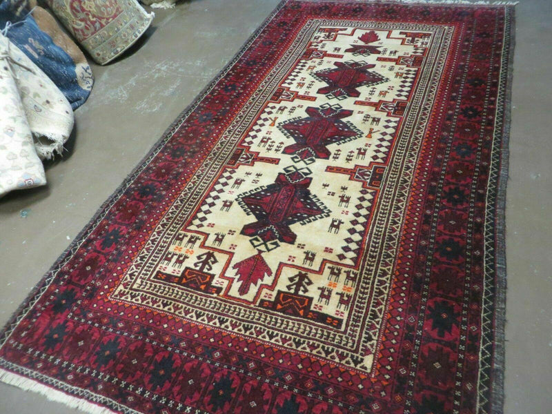 4' X 7' Vintage Handmade Pakistan Turkoman Bokhara Balouch Woven Wool Rug Nice