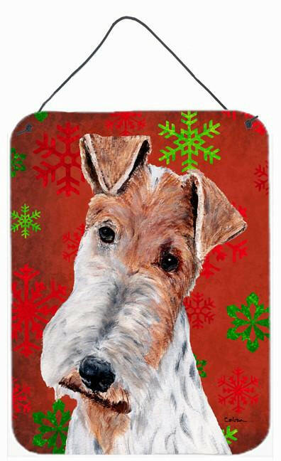 Wire Fox Terrier Red Snowflakes Holiday Wall or Door Hanging Prints SC9748DS1216