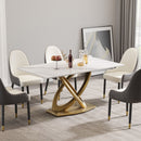 63" Modern Artificial Stone Panel Double-Ring Stainless Steel Metal Legs, Can Accommodate 6-8 People - White / Gold by Unique Piece Furniture