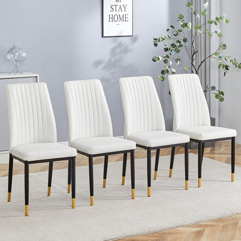 4 Dining Chair Set, White Dining Chair Set, PU Material High Back Seat and Sturdy Black Leg Chair for Dining Room, Kitchen and Living Room c-010