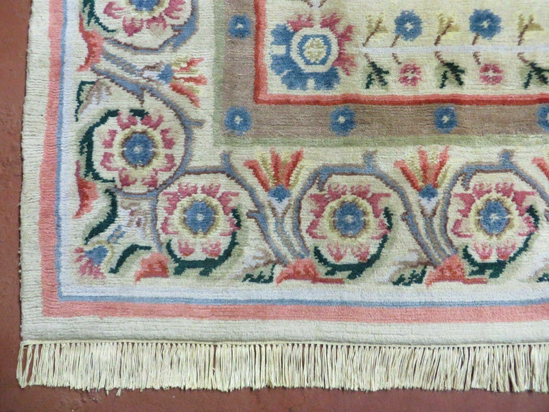 8' X 10' Vintage Handmade Wool Rug Aubusson Savonnerie Design European Nice