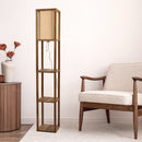 Pinnacle - Shelf Floor Lamp For Bedroom / Living Room, Long Shade - Natural Wood / White by HouseOfZazla