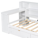 Platform Bed With Upholstered Headboard, Storage Shelves, Drawers, Charging Station, LED Lighting, Built In Desk by HouseOfZazla