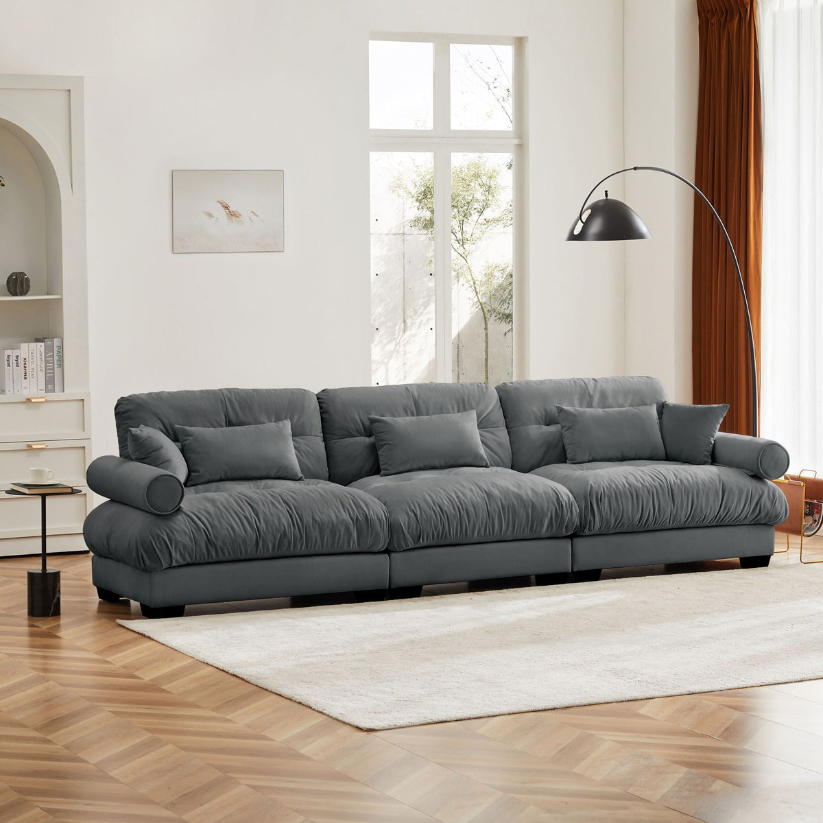 Modern Oversize Sofa With Cloud Like Comfort, Featuring Waist And Throw Pillows, photo 19 of 28