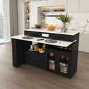 Kitchen Island With Extendable Rotating Table, 4 Drawers & Glass Door Cabinets, Built In Socket - Black by HouseOfZazla