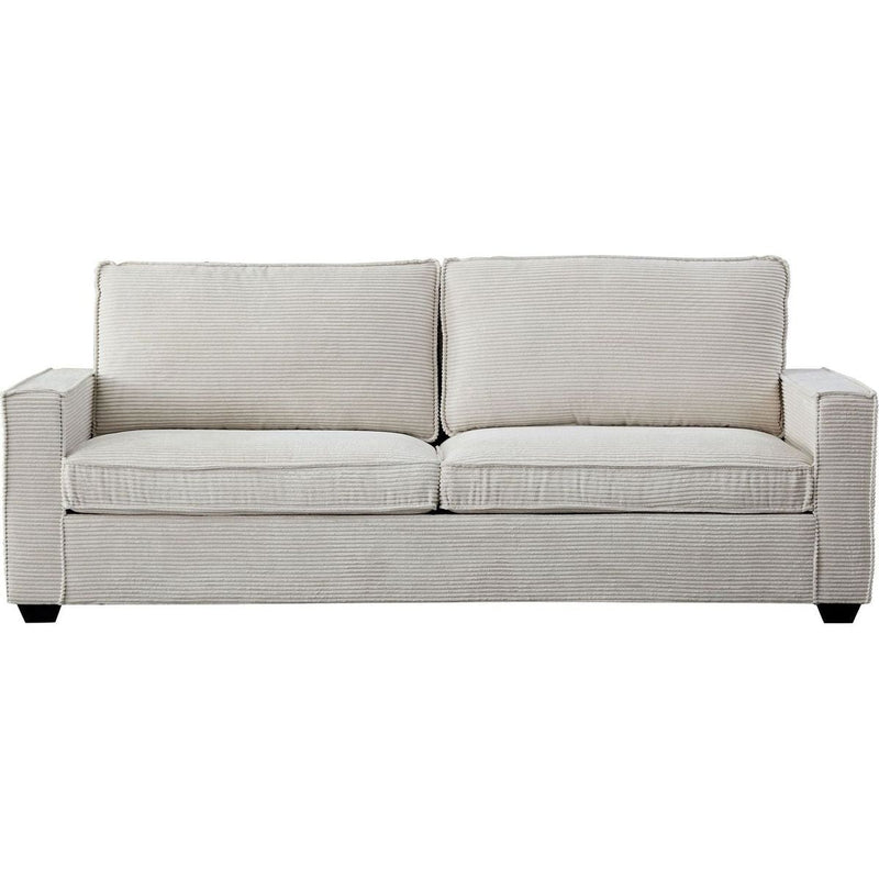 Corduroy Sofa, 87.4 inch Modern Design Sofa with Cup Holder and Storage Bags, Deep Seat Sofa Couch,Comfy Couch for Living Room,Apartment,Office,Beige