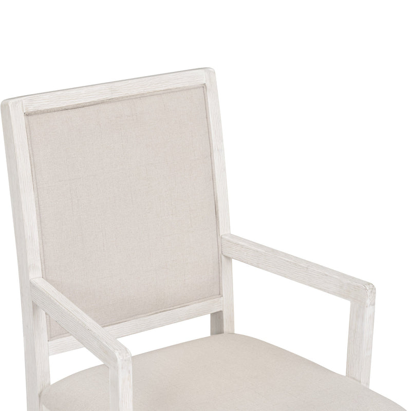 5-Piece Dining Table Set, Two-Size Round To Oval Extendable Butterfly Leaf Wood Dining Table and 4 Upholstered Dining Chairs with Armrests (Brown+White)