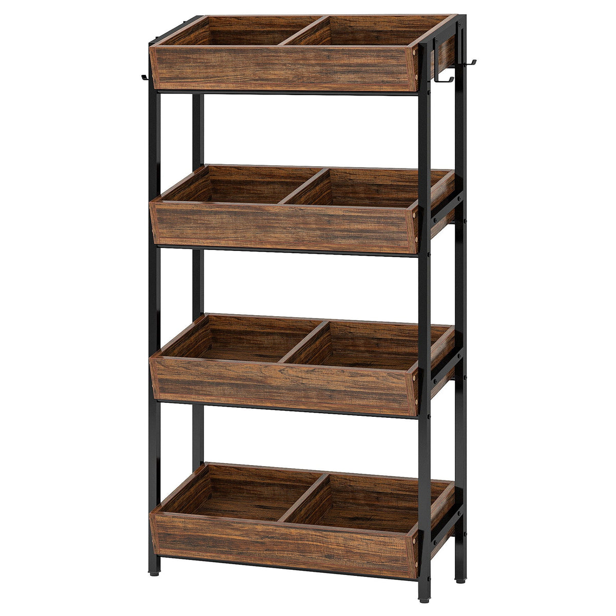 4 Tier Retail Display Rack With Hooks, Tall Metal Snack Stand With Shelves - Brown / Black, photo 5 of 9