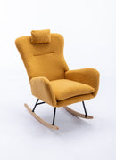 35.5 inch Rocking Chair, Soft Teddy Velvet Fabric Rocking Chair for Nursery, Comfy Wingback Glider Rocker with Safe Solid Wood Base for Living Room Bedroom Balcony (TURMERIC)