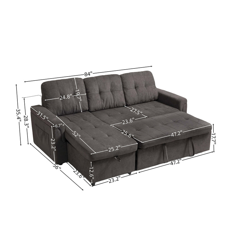 Upholstered Sleeper Sofa, L Shaped Sectional Couch with Reversible Storage, Convertible Corner Lounge Couches w/Pull Out Sofa bed for Living Room, Apartment,
