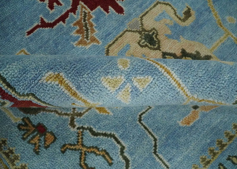 7.7x9.9 hand knotted Blue Vibrant Colorful Traditional Oushak Rug