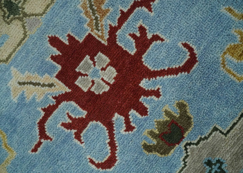7.7x9.9 hand knotted Blue Vibrant Colorful Traditional Oushak Rug