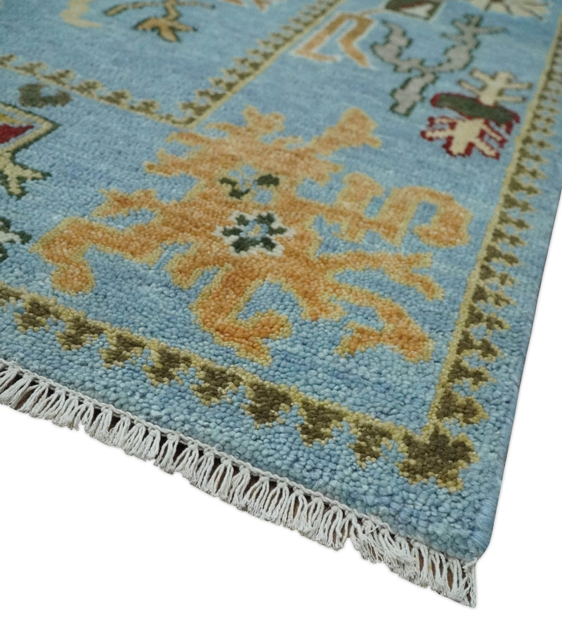 7.7x9.9 hand knotted Blue Vibrant Colorful Traditional Oushak Rug