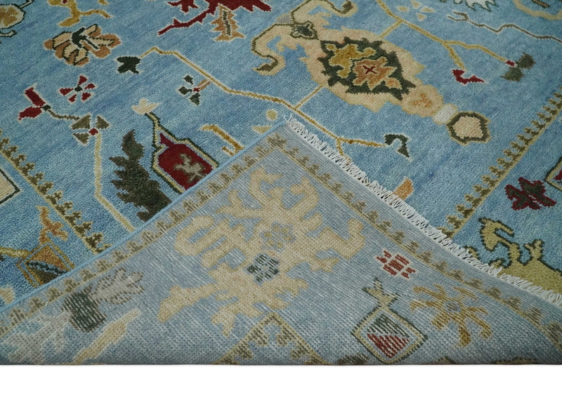 7.7x9.9 hand knotted Blue Vibrant Colorful Traditional Oushak Rug