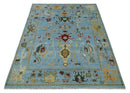 7.7x9.9 hand knotted Blue Vibrant Colorful Traditional Oushak Rug