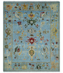 7.7x9.9 hand knotted Blue Vibrant Colorful Traditional Oushak Rug