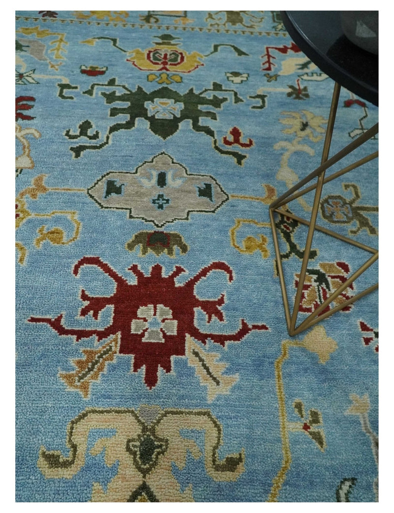 7.7x9.9 hand knotted Blue Vibrant Colorful Traditional Oushak Rug