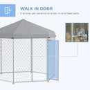 9.2' x 8' x 7.7' Dog Kennel Outdoor Dog Run with Waterproof, UV Resistant Roof, Lockable Door, for Medium and Large-Sized Dogs, Silver