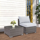 2 Piece Light Grey Sofa Small Armless Single Rattan Sofa Couch Set With Small Couch Table