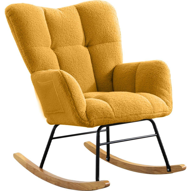 Teddy Fabric Rocking Chair, Modern Rocking Accent Chair for Nursery, Living Room, Bedroom, Yellow