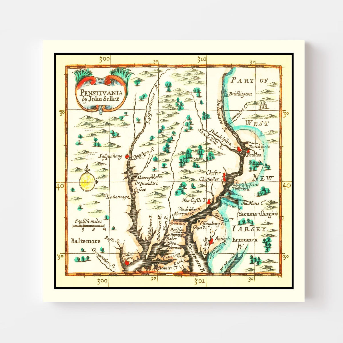 Vintage Map of Pennsylvania 1690, photo 4 of 5