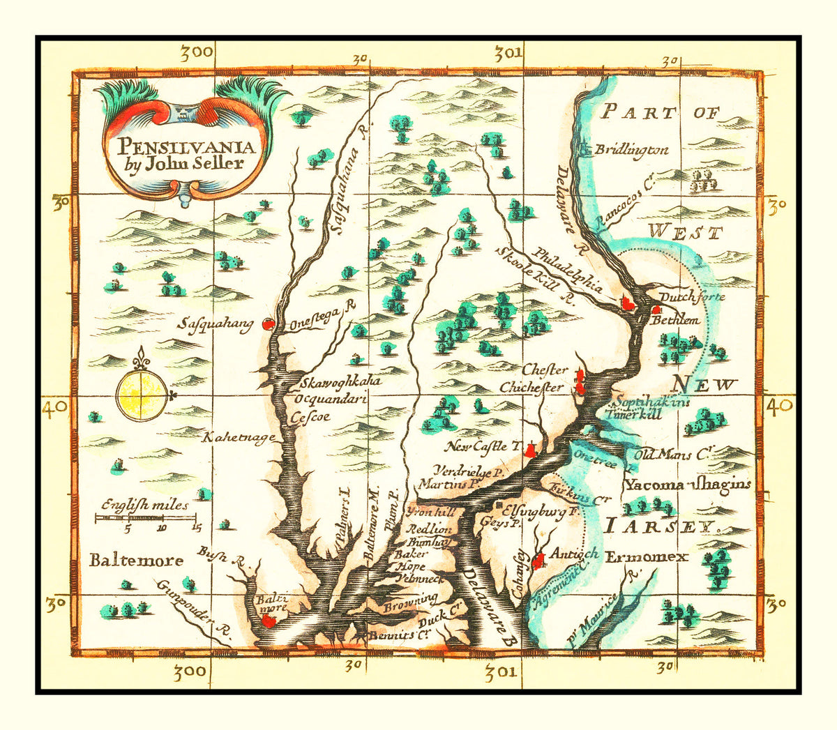 Vintage Map of Pennsylvania 1690, photo 5 of 5