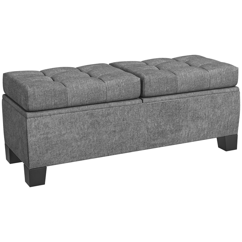 46" Storage Ottoman Bench, Upholstered End of Bed Bench with Steel Frame, Button Tufted Storage Bench with Safety Hinges for Living Room, Entryway, Bedroom, Gray