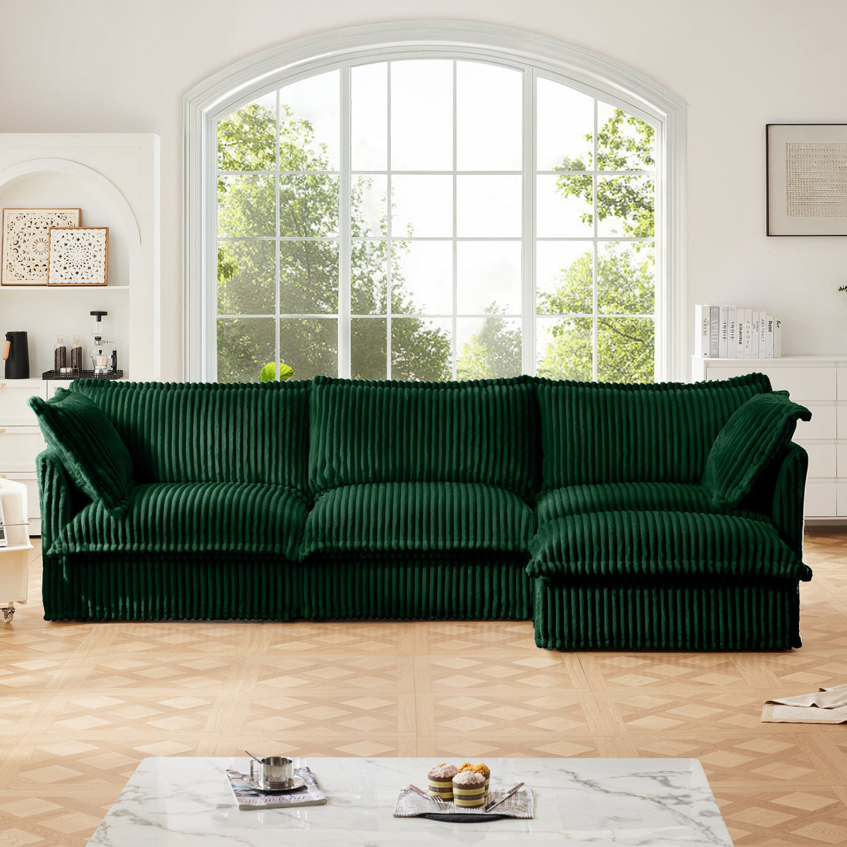 L-Shaped Slipcovered Sectional Sofa Couch, photo 2 of 9