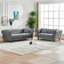 Chesterfield 3 And 2 Seater Upholstery Sofa With Roll Armrest & Nailhead Fabric Couch by HouseOfZazla