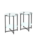 2-piece set (Clear) Tempered Glass End Table, Round Coffee Table for Bedroom Living Room Office