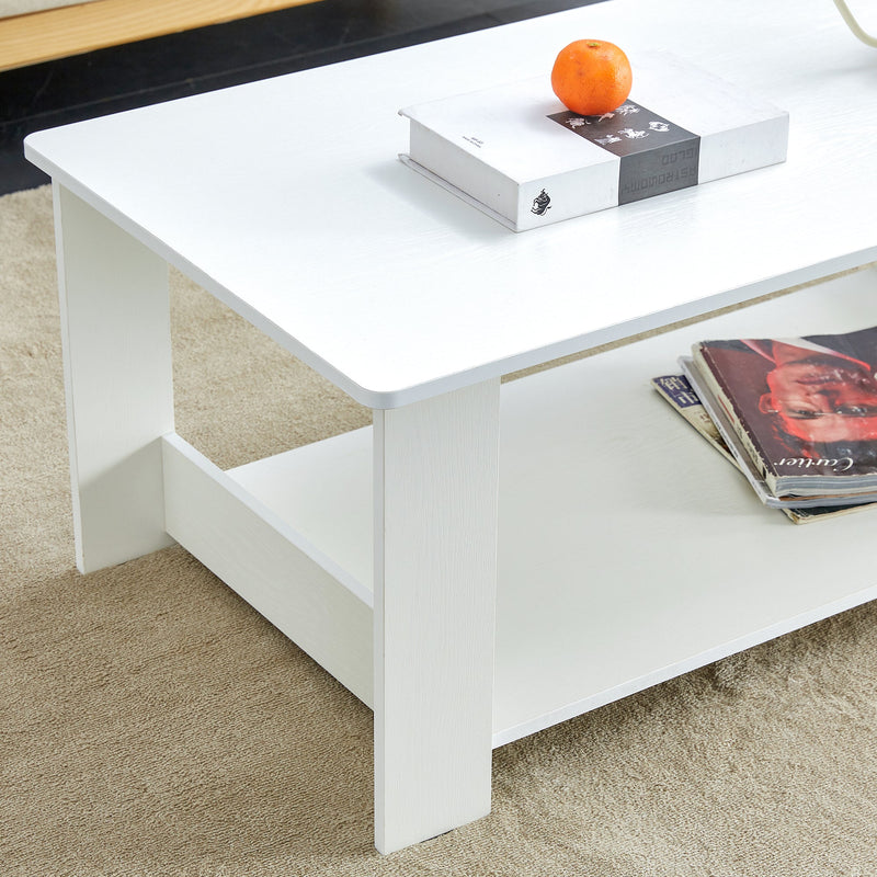 A modern and practical white coffee table. The double layered coffee table is made of MDF material,. Suitable for living room, bedroom, and study.CT-16