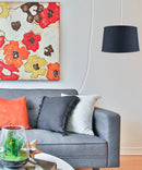 16"W 1 Light Swag Plug-In Pendant  Shallow Drum Textured Slate Blue Shade White Cord