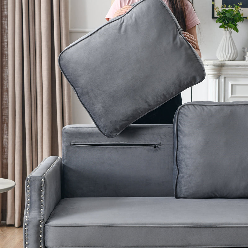 50" Velvet Upholstered Sleeper Sofa bed with Side Storage Pockets, Nailhead Design, 2-Seater Sofa with 2 Pillows and removeable Backrest Pull-out Sofa Bed for Small Spaces in Living Rooms