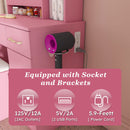 Vanity Desk With LED Mirror Lights And Power Outlet Charging Station, 3 Drawers, 7 Shelves, Storage Stool - Pink by HouseOfZazla