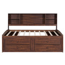 Full Size Captain Bed With Built In Storage Shelves, 4 Drawers And 2 Cabinets - Antique Brown by HouseOfZazla