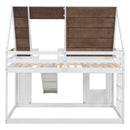Wood Twin Size House Bunk Bed With Roof, Ladder And Slide - White / Brown by HouseOfZazla